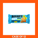 Front-facing retail box of Sugar'D Out Cookie Dough Protein + Creatine Oat Bars, 12 x 68g, showing branding, protein + creatine callouts and an illustrated cookie dough oat bar on the packaging