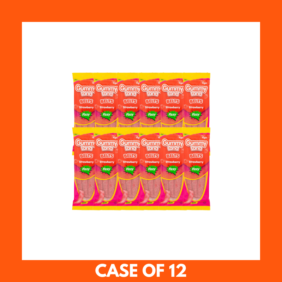 Gummy Land Strawberry Fizzy Belts Sweets 150g x 12