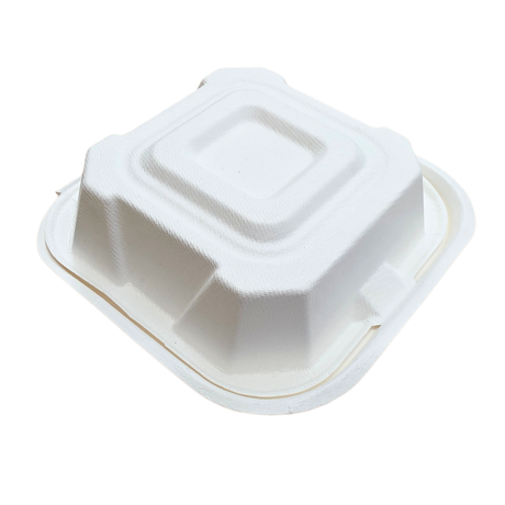 300-piece set of 6x6-inch hinged clamshell takeaway containers, compact disposable food packaging ideal for restaurants, delivery, and portion control