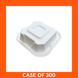 Pack of 300 6x6-inch takeaway clamshell containers — hinged disposable food containers for takeout, catering, and meal prep