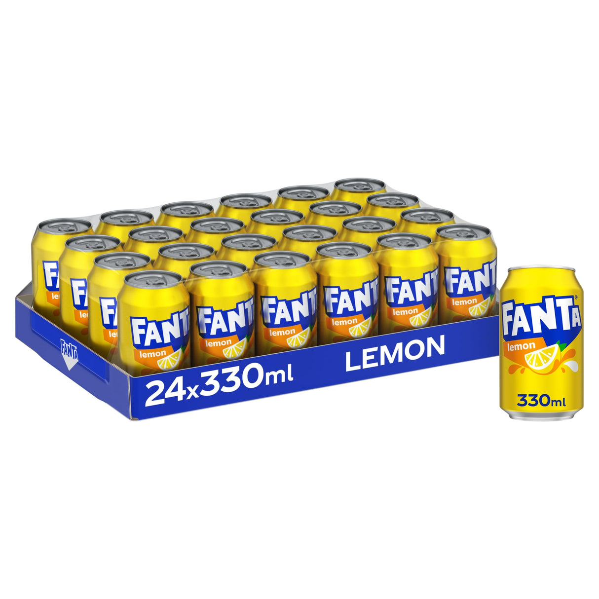Multipack 24 x 330ml Fanta Lemon (Great Britain) — carton of 24 lemon‑flavoured fizzy drink cans for sharing