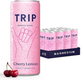 Pack of 12 TRIP Mind Cherry Lemon 250ml cans, stacked box showing cherries and lemons with vibrant brand packaging