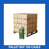Go Up Lemon flavoured carbonated drink 330ml cans stacked on pallet