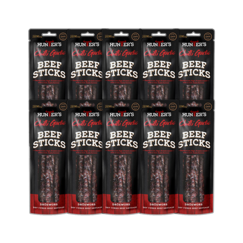 Hunters Chilli Garlic Beef Sticks (Droewors) 10 x 40g