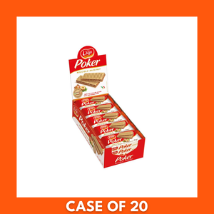 Box of Lago Hazelnut Creme Wafers 20 x 45g — sealed retail carton with Lago logo, hazelnut images and stacked cream‑filled wafer bars visible