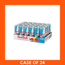 Cardboard case of Red Bull Sugar Free 24 x 250ml cans (GB) showing the Red Bull logo and 24-count label for the sugar‑free energy drink