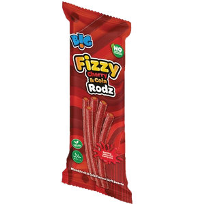 Front product image of Big Juicy Cherry & Cola Liquorice Rodz multipack (10 x 150g): cherry and cola flavoured liquorice rod sweets in individual 150g bags