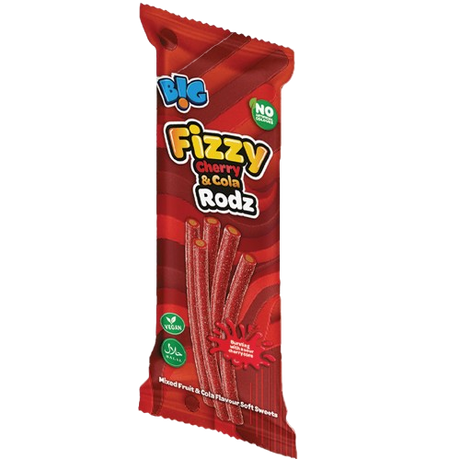 Front product image of Big Juicy Cherry & Cola Liquorice Rodz multipack (10 x 150g): cherry and cola flavoured liquorice rod sweets in individual 150g bags