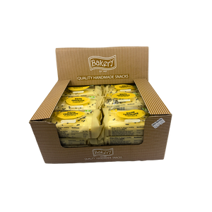 Individually wrapped RJ White Chocolate Flapjack 125g on wooden board