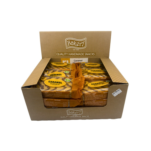 Single RJ Caramel Flapjack 125g bar with golden caramel drizzle visible