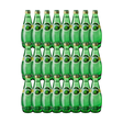 Twenty-four 330 ml Perrier glass bottles lined up on a white background

