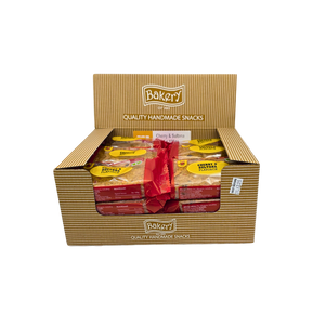 Unwrapped RJ Cherry & Sultana Flapjack Bar showing cherries and sultanas in oat base
