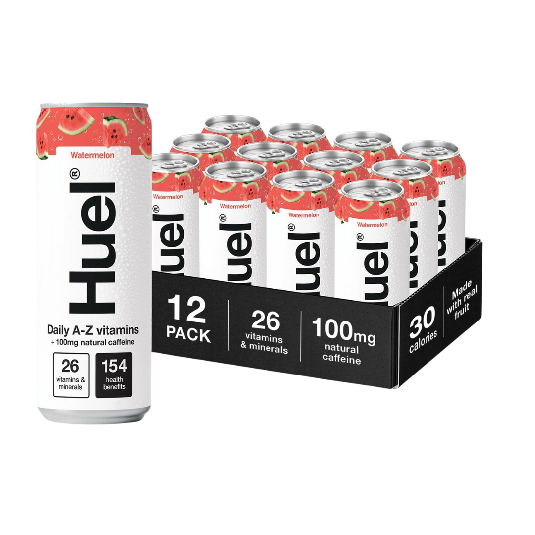 Huel Watermelon Daily A-Z Vitamins Energy Drink can on a white background

