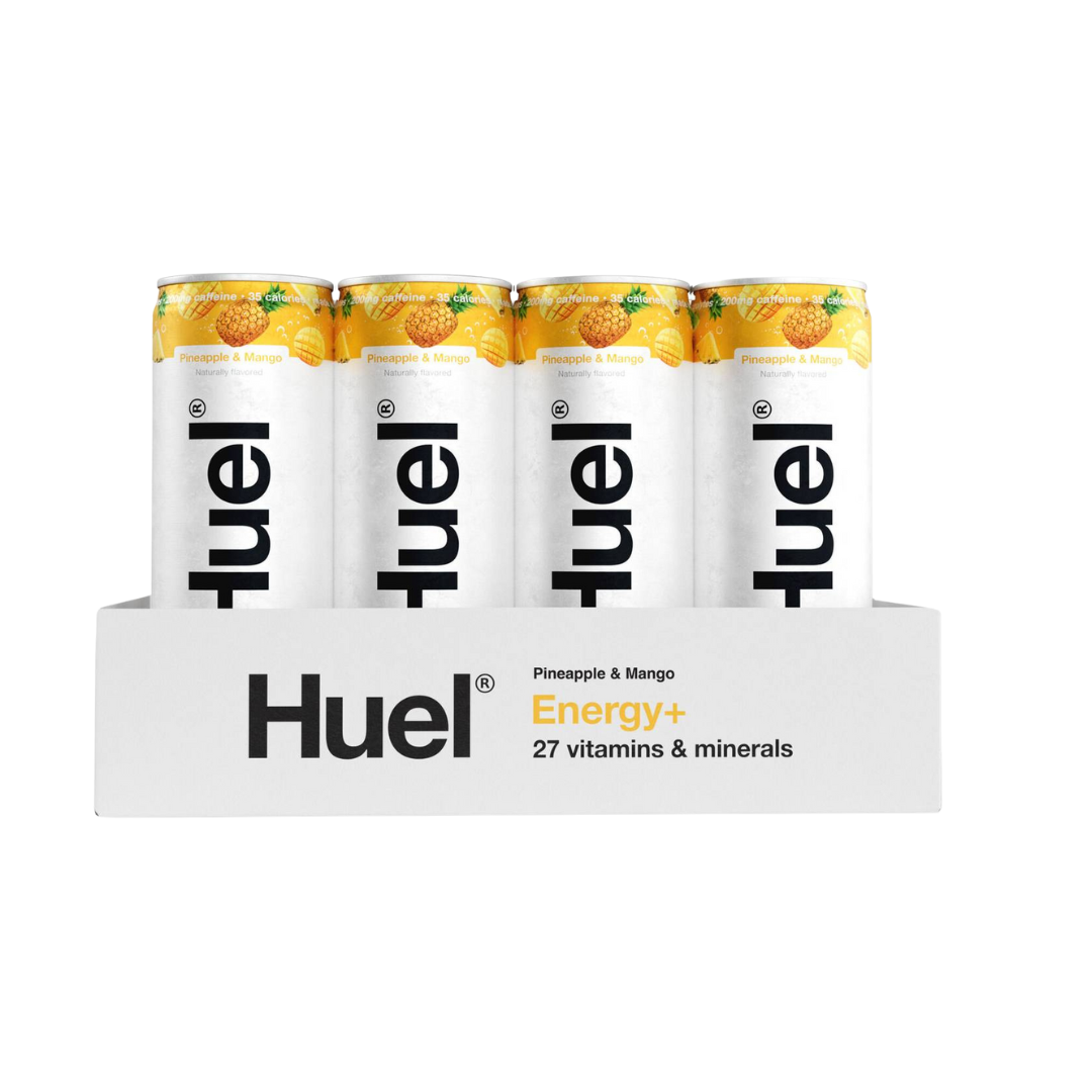 Close-up of chilled Huel can with condensation droplets
