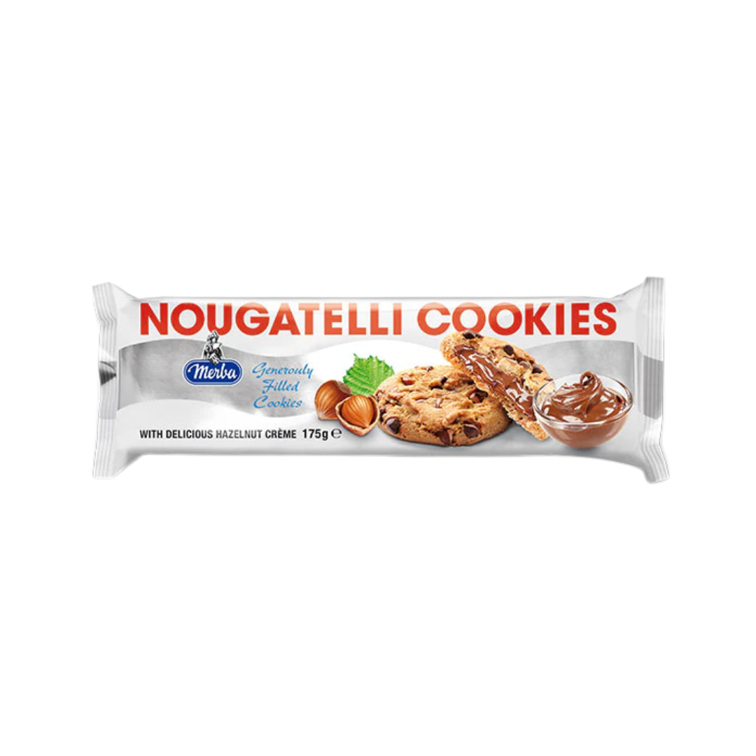 Close-up of Merba cookies showing creamy nougat center