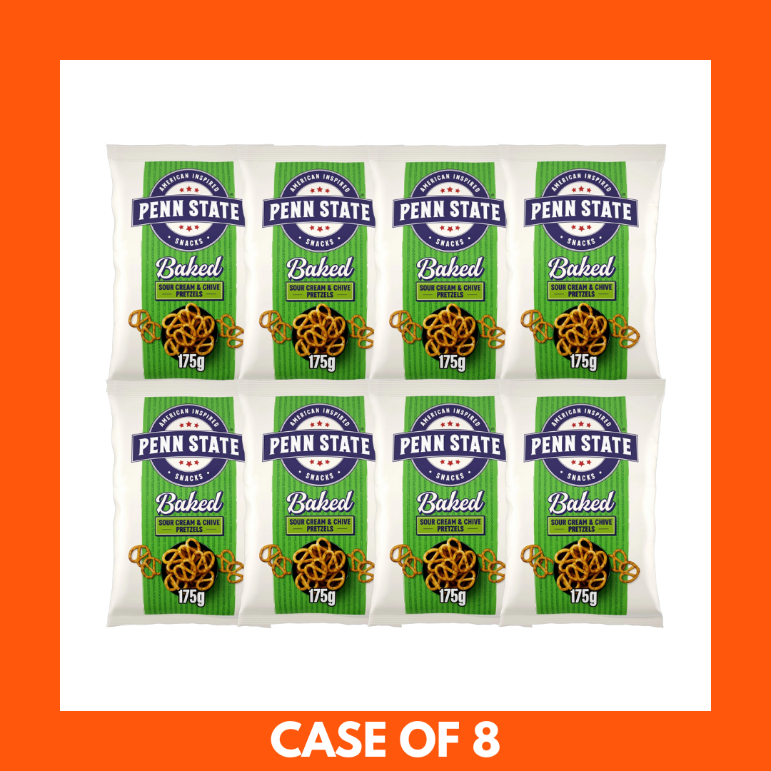 Penn State Sour Cream & Chive Pretzels 175g pack with green chive seasoning