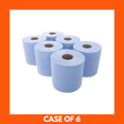 Pack of 6 blue paper towel rolls stacked together