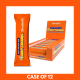 Barebells Peanut & Caramel Protein Bar unwrapped showing peanut and caramel layers