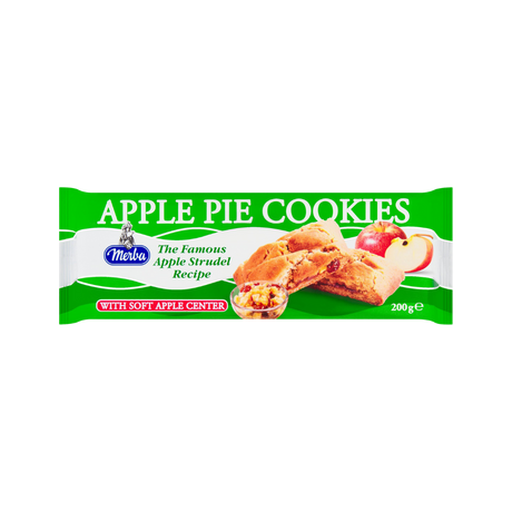 Packaging of Apple Pie Cookies with Merle branding on a white background