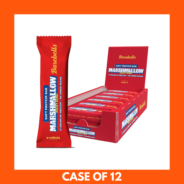 Barebells Rocky Road Protein Bar unwrapped showing chocolate coating