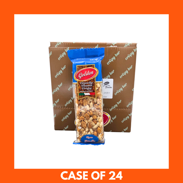 Close-up of Golden Crunchy Peanut Crispy Bar unwrapped on a table