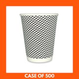 White Premium Takeaway Cups 8oz x 500 stacked with checkered design