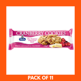 Merba cookies displayed on plate with white chocolate pieces and cranberries