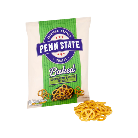 Close-up of crunchy sour cream and chive pretzels in a bowl