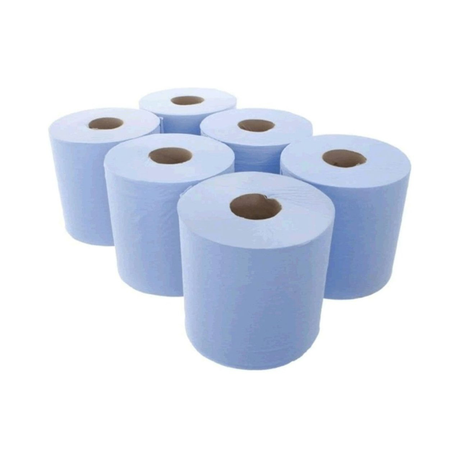 Single 2ply blue roll showing textured paper surface