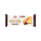 Stack of creamy chocolate wafers on a plate