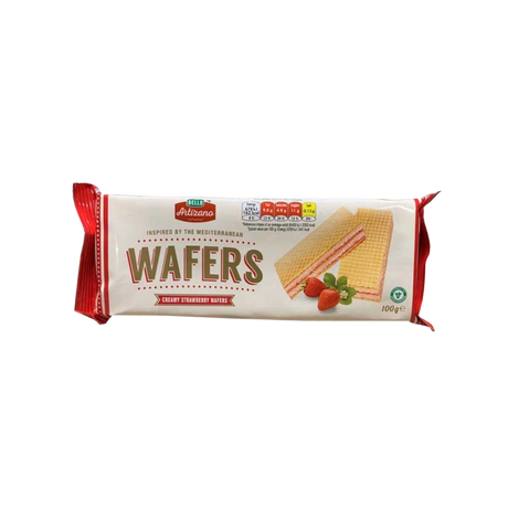 Close-up of strawberry cream wafer layers