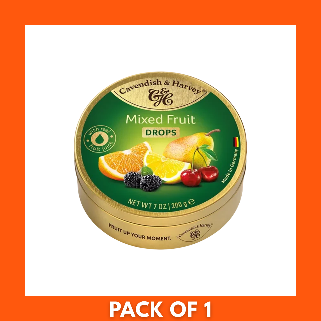 Cavendish & Harvey Mix Fruits hard candy drops 1 x 200g pack showing branded label and colorful assorted fruit-flavored sweets