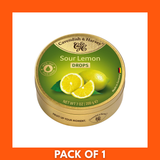 Cavendish & Harvey hard candy drops — Sour Lemon flavor, 200g pack showing bright yellow round lemon lozenges and brand logo