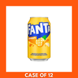 12-pack of Fanta Pineapple 355ml cans — twelve bright yellow aluminum cans in original packaging, pineapple-flavored soft drink