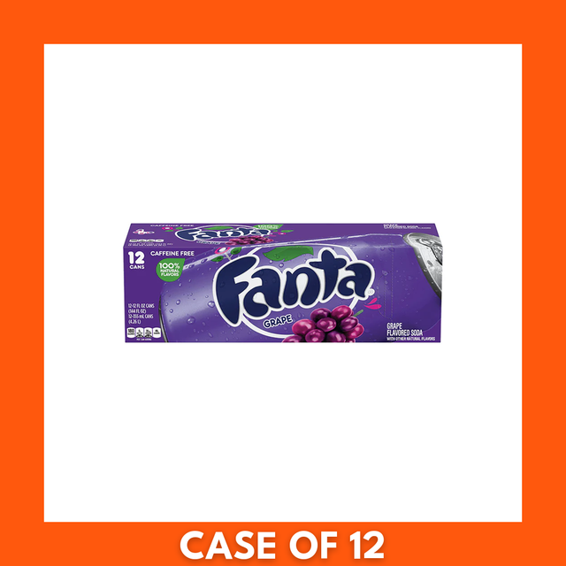 Fanta Grape 12 x 355ml — twelve purple cans (355 ml each) of grape-flavored Fanta in a branded multipack showing the Fanta logo and grape imagery