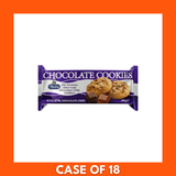 Open 200g pack of Merba Chocolate Chunk Cookies with a stack of cookies on a plate, chocolate chunks visible