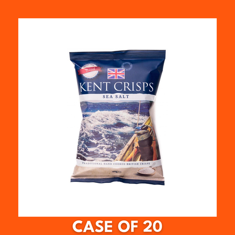 Multipack box of ten Kent Crisps Sea Salt 150g bags, front view showing brand name and Sea Salt flavor label (10 x 150g)