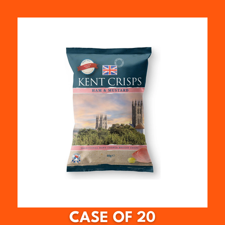Kent Crisps Ham and Mustard 40g x 20 multipack — front-facing packaging showing the brand logo and ham-and-mustard imagery