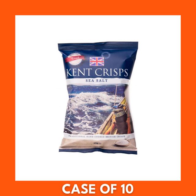 Bulk pack of ten 150g Kent Crisps Sea Salt bags — sea salt flavored potato crisps in branded packaging