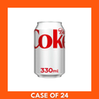 Diet Coke EU 24 x 330ml — shrink-wrapped multipack of twenty-four slim 330 ml silver-and-red cans displaying the Diet Coke logo, arranged in a rectangular tray