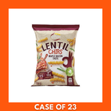 Oho Lentil Crisps Maple Bacon 1 x 100g — golden lentil crisps next to the product pack, labeled maple bacon flavor