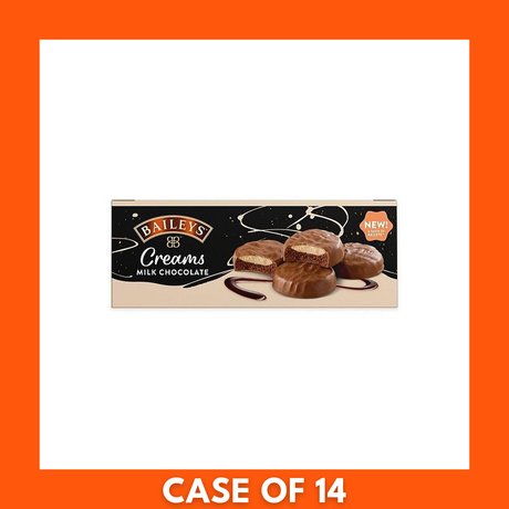 Open 128g box of Baileys Milk Chocolate Creams with bite-sized milk chocolates in a tray, showing creamy chocolate centers