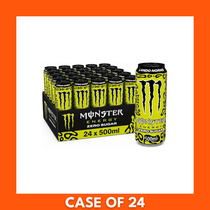 Cardboard carton of 24 Monster Lando Norris ZERO Sugar 500ml cans — black and neon green packaging showing the Monster claw logo and Lando Norris driver branding with prominent ZERO Sugar label