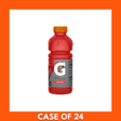 Gatorade Fruit Punch 24 x 591ml — 24-pack of clear 591ml plastic bottles filled with red fruit punch, each bottle labeled with the Gatorade logo and lightning bolt, arranged in a cardboard case