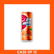 Airheads Soda Blue Orange 12-pack — twelve 12 fl oz cans in a retail carton with one vibrant blue-and-orange branded can displayed in front, front-facing product shot showing packaging and can design.
