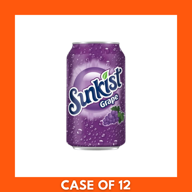 Sunkist Grape 12-pack (12 x 355 ml) — purple soda cans in branded packaging showing the Sunkist logo and grape imagery