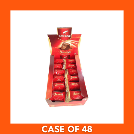 Pack of 48 Côte d'Or Bouchée 25g — box of 25 g bite-size Belgian chocolate portions in branded packaging displaying the Côte d'Or logo.