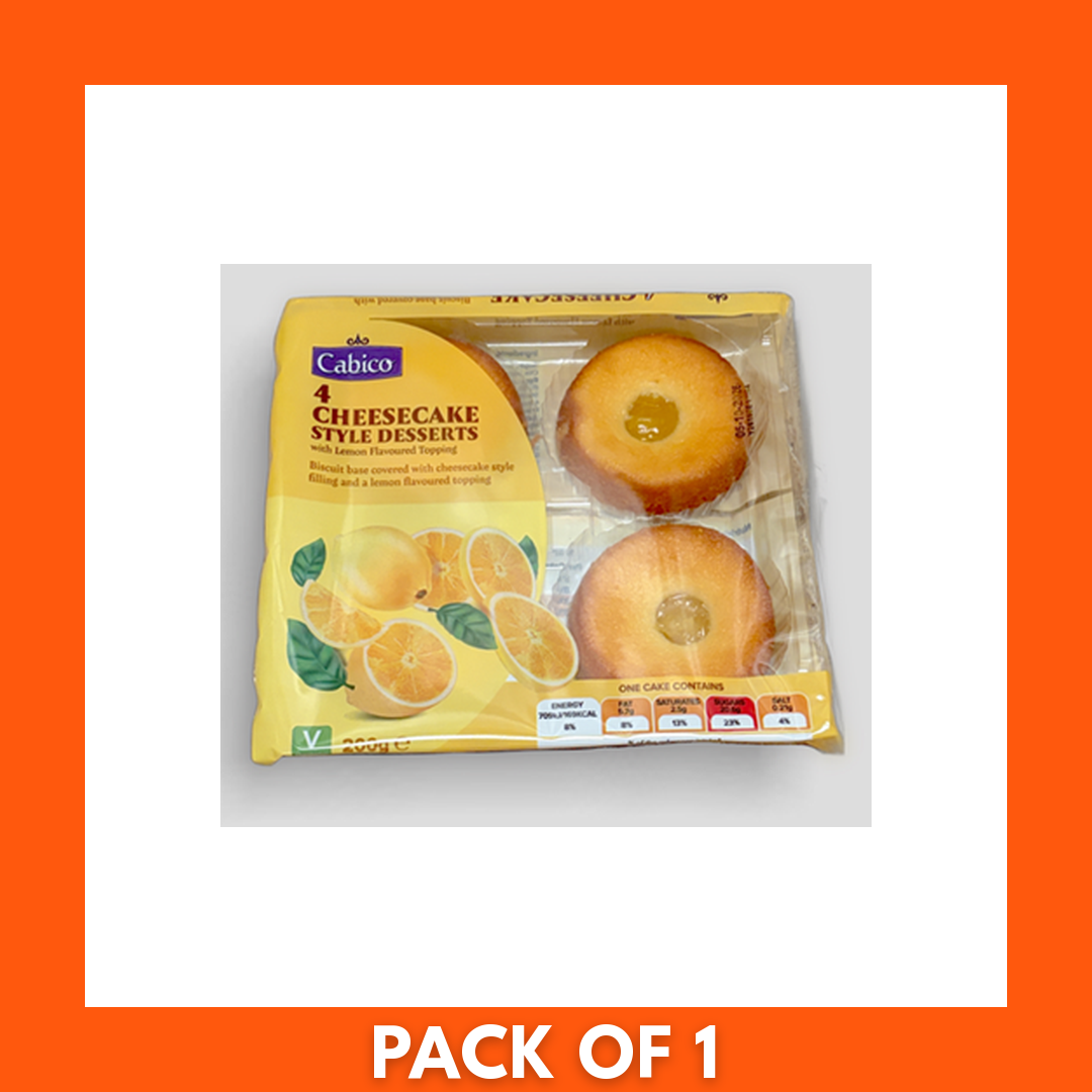 Cabico Lemon Cheesecake 200g sealed round tub with yellow branded label and lemon graphic — creamy chilled dessert
