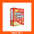 Three-pack Stop n Pop sweet microwave popcorn, 85 g per bag (3 x 85g), retail packaging showing stacked snack bags.