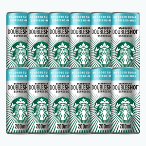 Front view of a single Starbucks DoubleShot Espresso No Added Sugar 200ml can on white background

